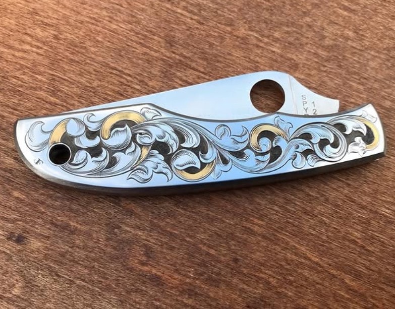 Spyderco Handle — Deep Relief & Gold Inlay